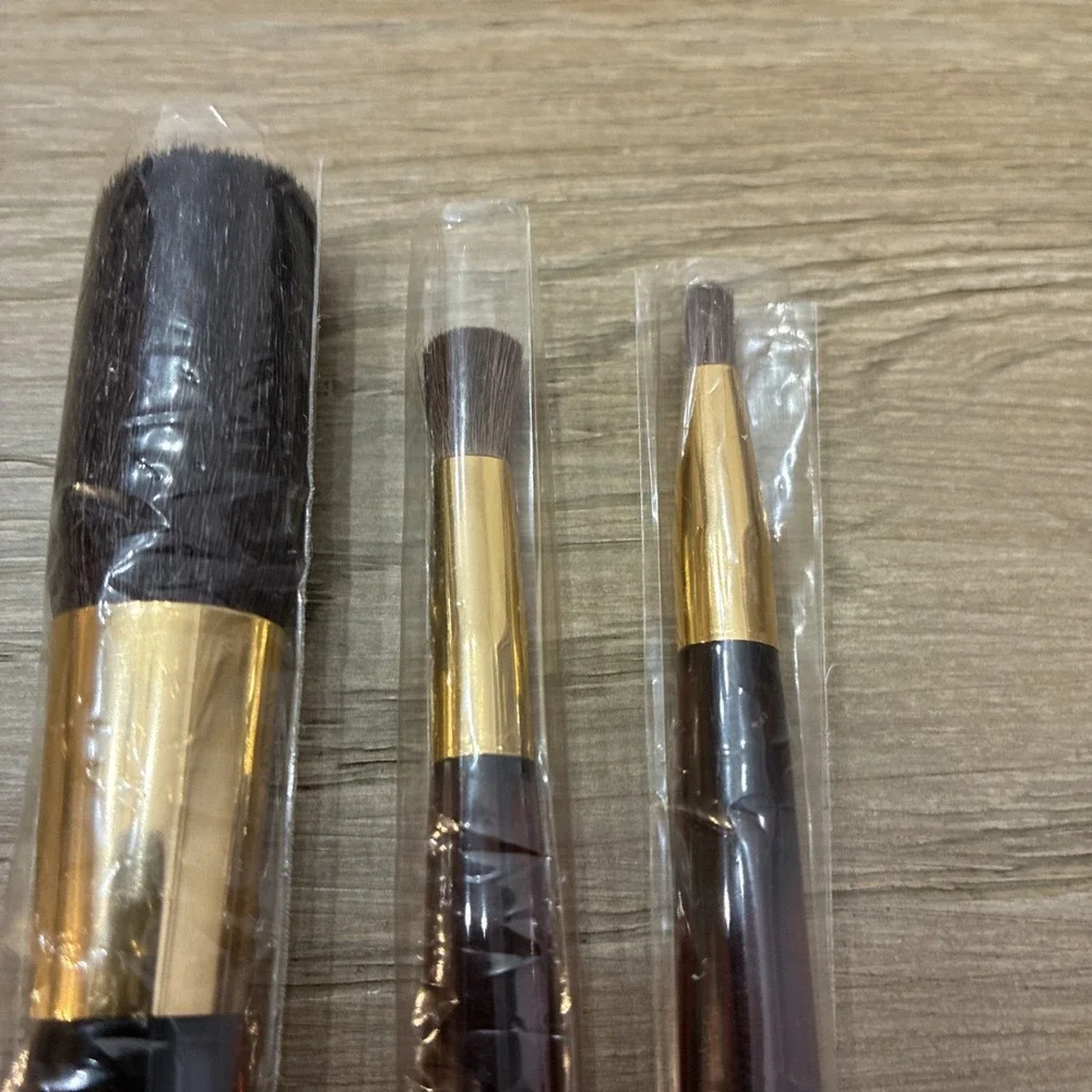 Estee Lauder 3 Pc Blush~Eyeshadow Brush Brown Makeup Brush Set New